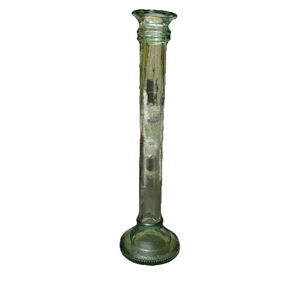 Vintage Green‎ Glass Candlestick Holder 11